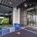 Sports simulator showing a person playing virtual golf